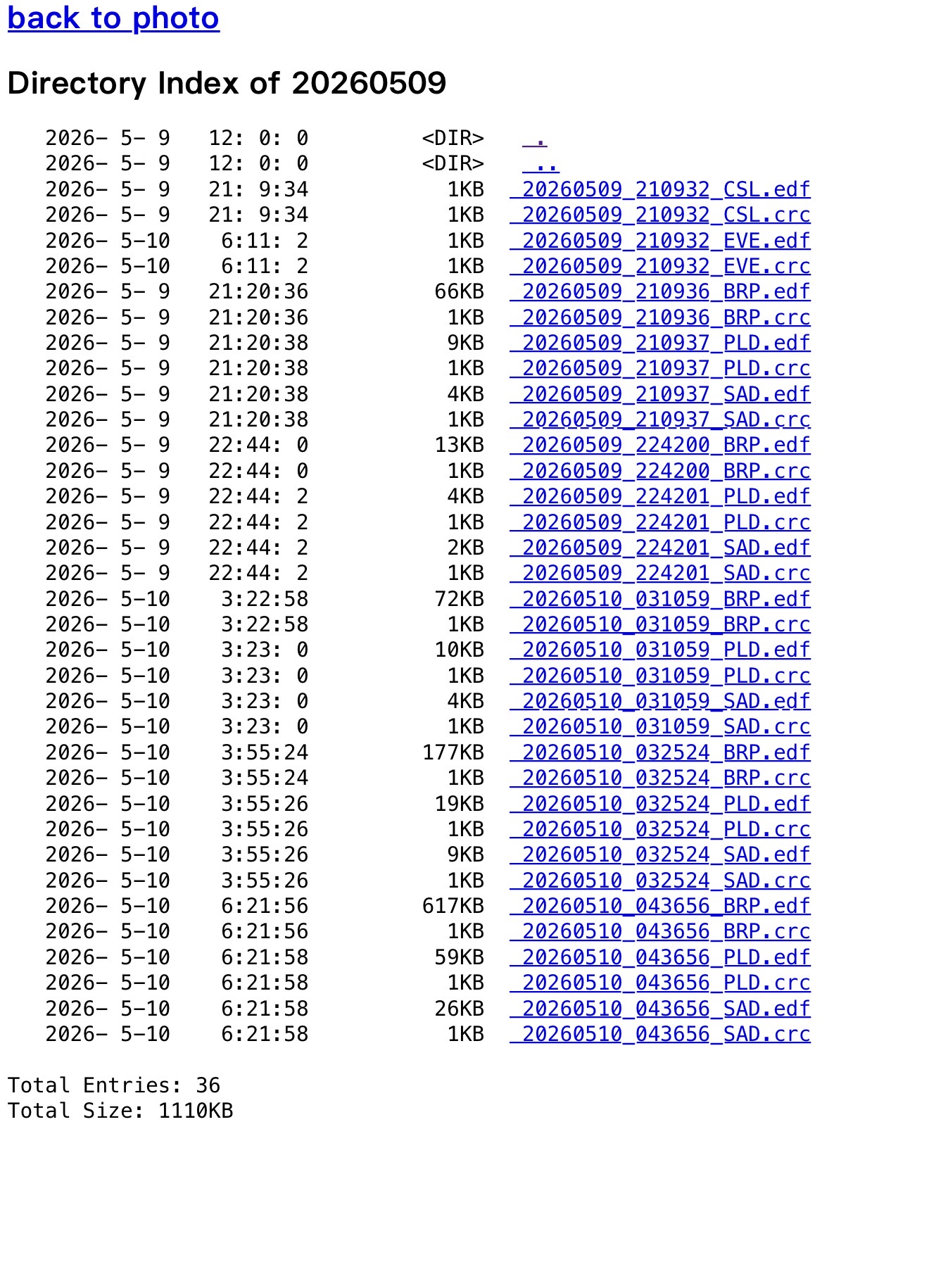 Every raw file off the card, served at cpapdash.local, one folder per night