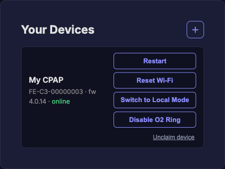 In CpapDash, open Devices and press Switch to Local Mode on your Mule and Miner