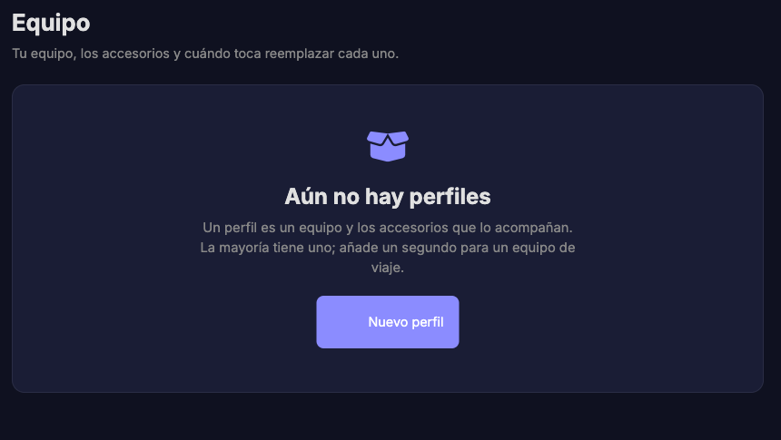 La página de Equipo antes de añadir nada