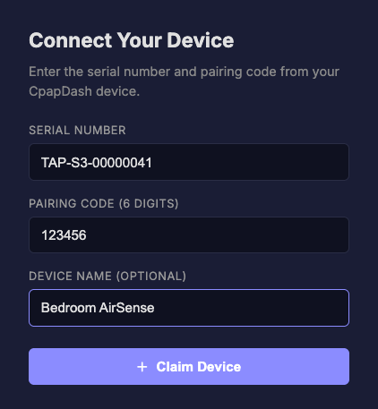 Claiming the device on the Devices page